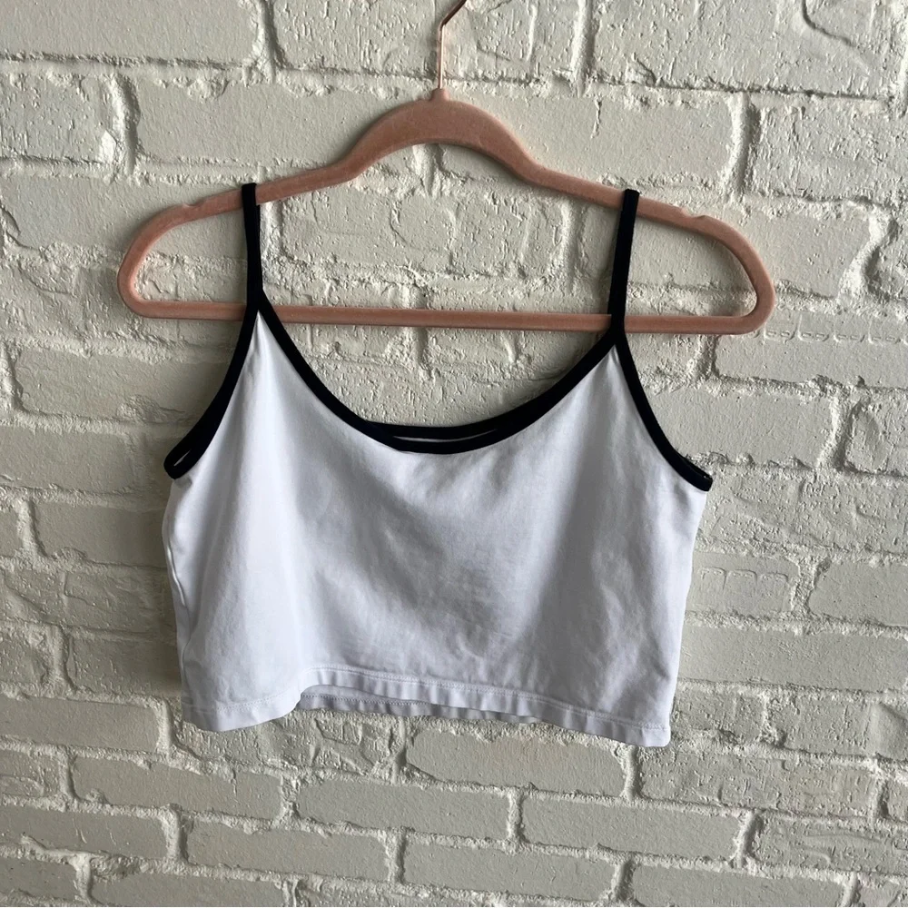 adidas White and Black Cropped Tank Top